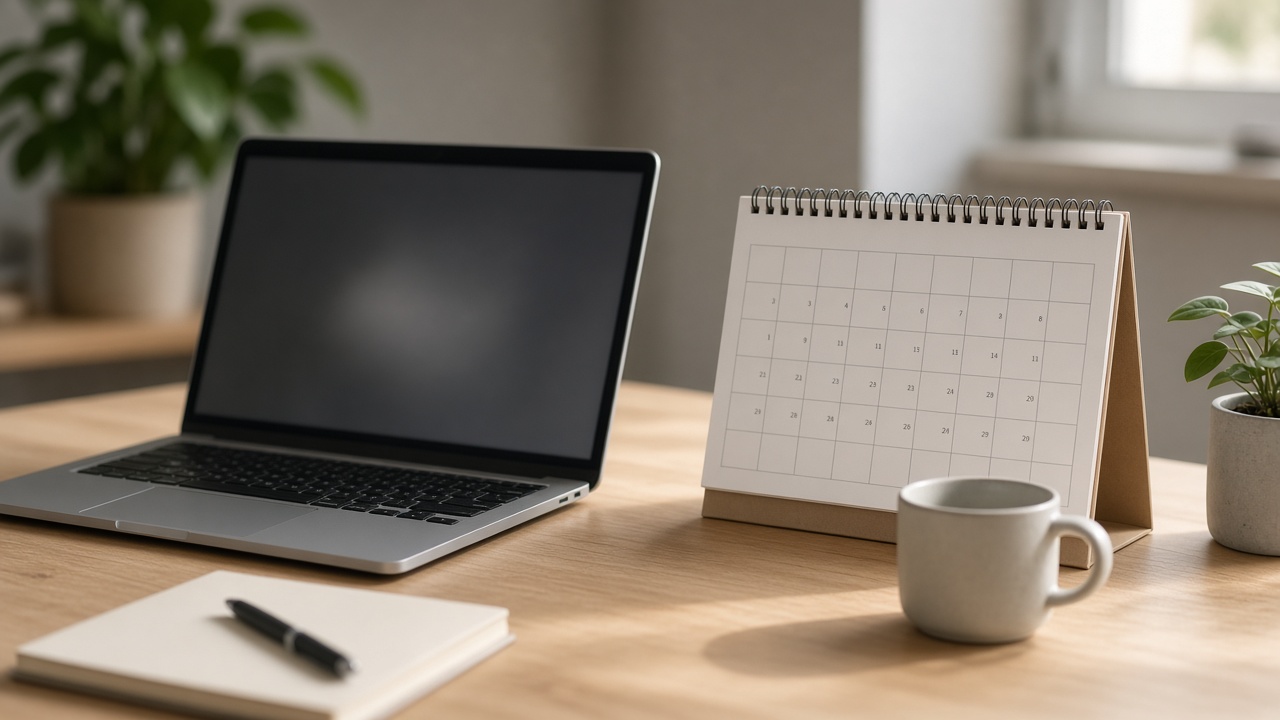 Mesa com calendário e notebook, ilustração de planejamento para reduzir anúncio